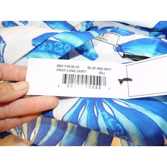 HT360 Collective Skirt XL Blue Hand Made Banana Print Maxi $189 - Picture 6 of 8